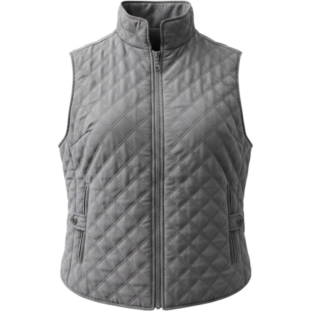 Dover Womens Gray Quilted Vest Mock Neck Full Zip Equestrian Style Size L
